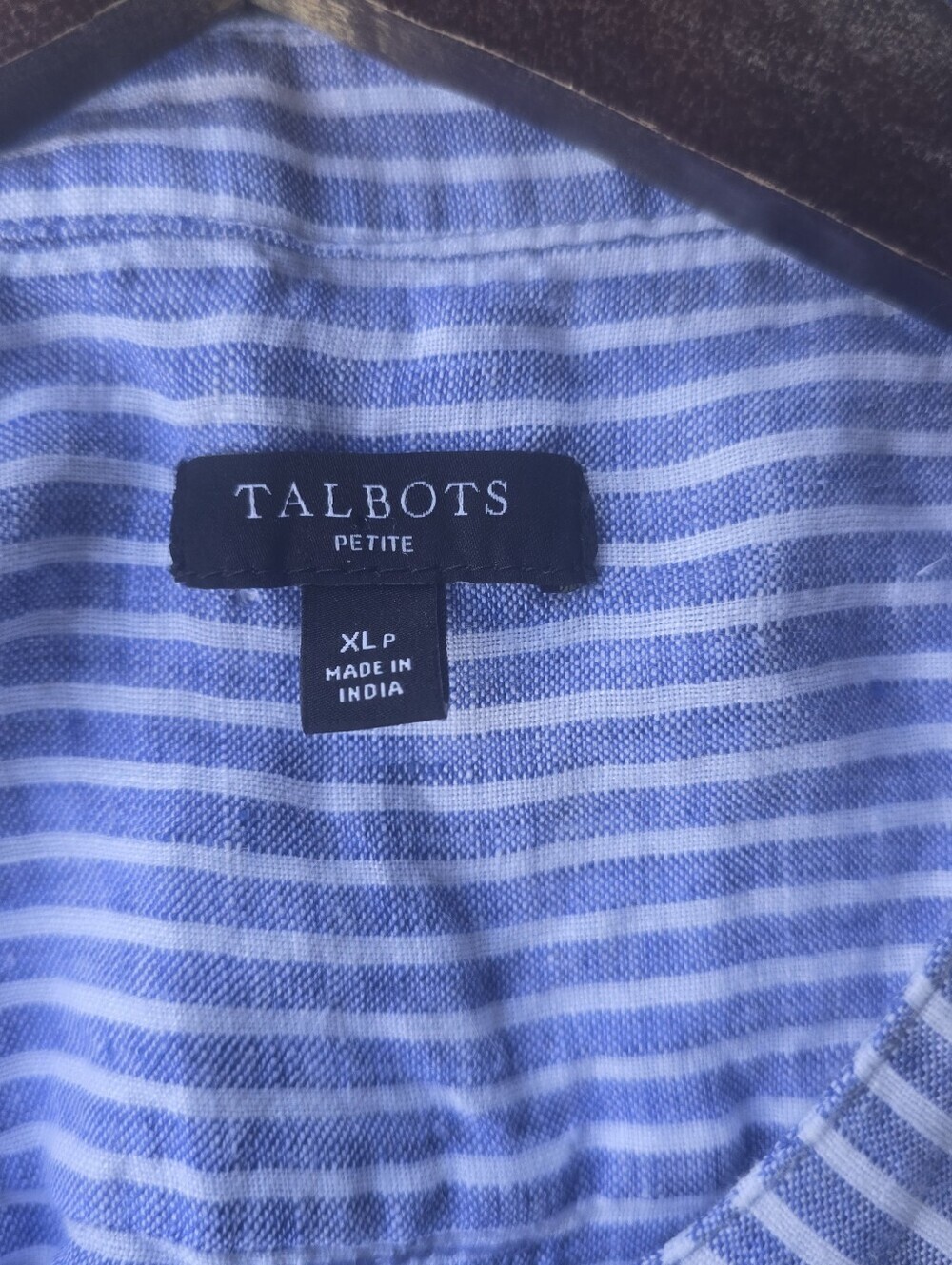 Talbots Blue White Striped 100% Linen Popover Blouse Top Roll Tab XLP - Picture 14 of 14